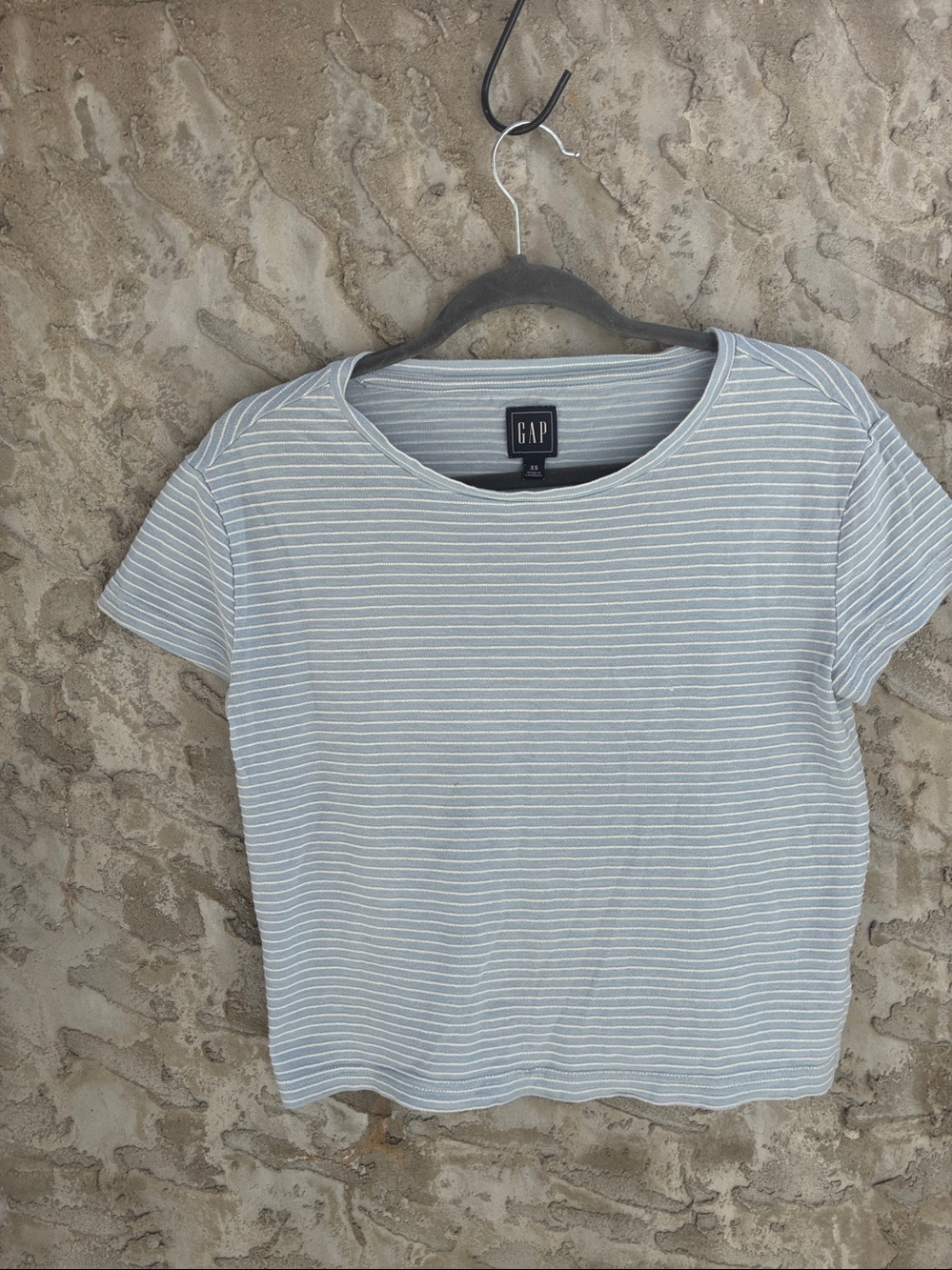 GAP Boxy Light Blue and White Raised Striped Tee XS